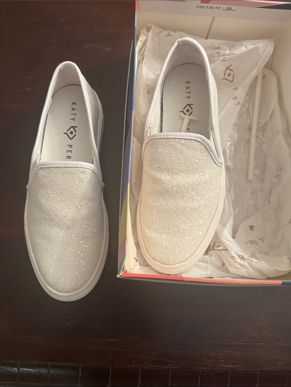 Katy Perry Collections White Glitter Slip-On Sneakers